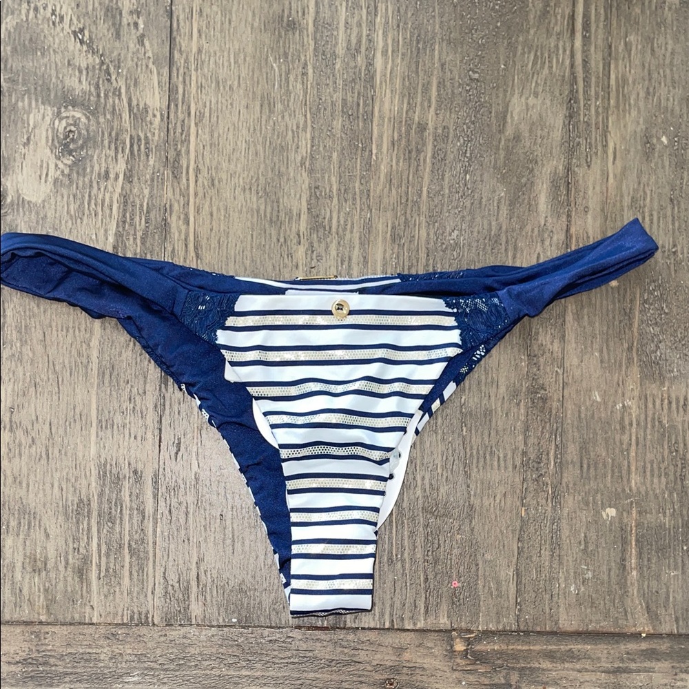 Beach Bunny Navy and White Striped Bikini Bottom